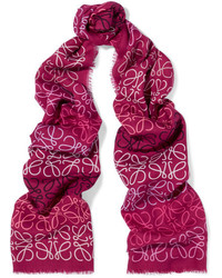 Loewe Printed Wool Silk And Cashmere Blend Scarf Fuchsia