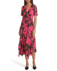 Hot Pink Print Silk Wrap Dress