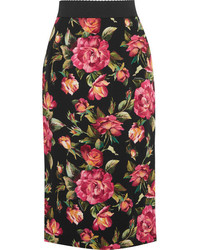 Dolce & Gabbana Rose Printed Crepe Skirt Pink