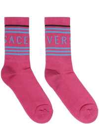 Versace Pink Logo Stripe Socks