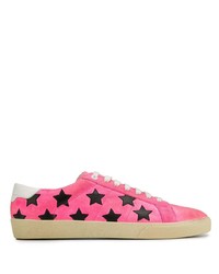 Hot Pink Print Suede Low Top Sneakers