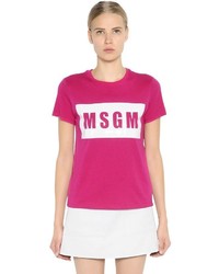MSGM Logo Printed Cotton Jersey T Shirt