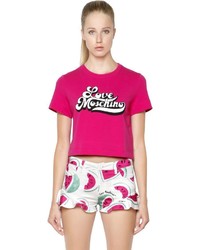 Love Moschino Printed Cropped Cotton Jersey T Shirt