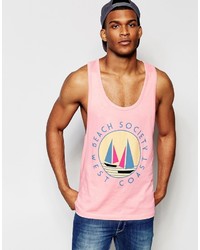 Asos Brand Tank With West Coast Print And Extreme Racer Back