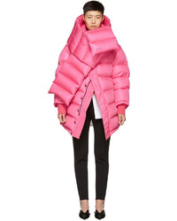 Gigi Hadid wearing Hot Pink Puffer Coat, Hot Pink Cable Sweater, Gold ...
