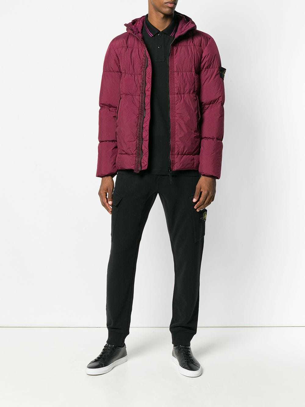 stone island burgundy puffer jacket