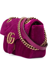 Gucci Gg Marmont Mini Quilted Velvet Crossbody Bag Dark Fuchsia