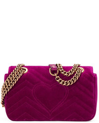 Gucci Gg Marmont Mini Quilted Velvet Crossbody Bag Dark Fuchsia
