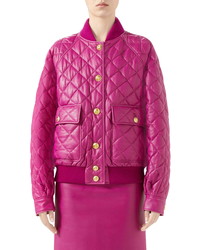 Hot Pink Quilted Leather Bomber Jacket