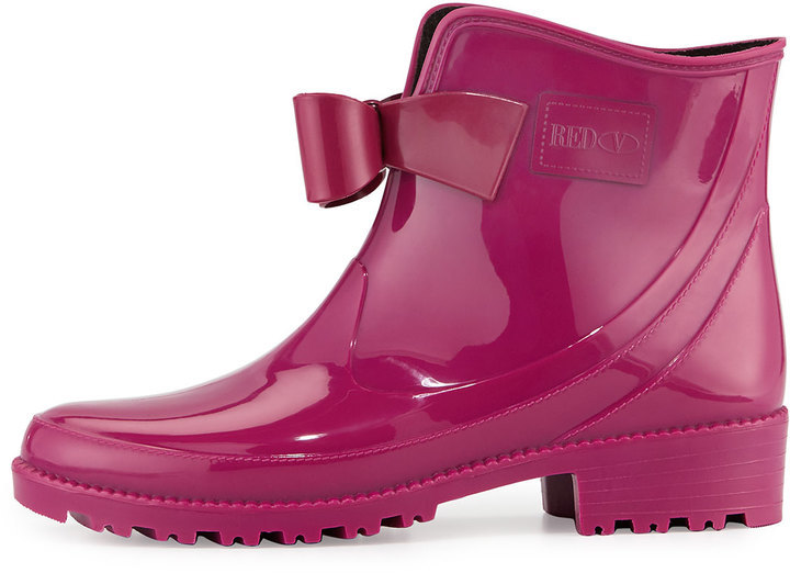 Valentino Bow Rubber Short Rain Boot Fuchsia, $129 | Last Call by Neiman Marcus | Lookastic