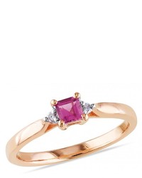 Ice 004 Ct Diamond Tw And 13 Ct Tgw Pink Tourmaline Pink Silver Fashion Ring