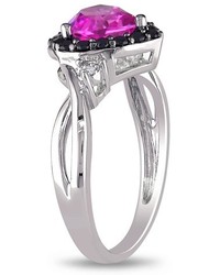 Ice 1 78 Ct Tgw Created Pink Sapphire Black Spinel And Diamond Silver Fashion Ring