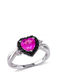 Ice 1 78 Ct Tgw Created Pink Sapphire Black Spinel And Diamond Silver Fashion Ring
