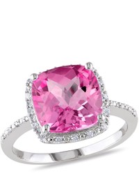 Ice 110 Ct Diamond Tw And 5 34 Ct Tgw Created Pink Sapphire Silver Fashion Ring