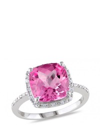 Ice 110 Ct Diamond Tw And 5 34 Ct Tgw Created Pink Sapphire Silver Fashion Ring