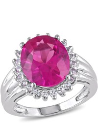Ice 7 34 Ct Tgw Created Pink Sapphire White Topaz Silver Fashion Ring