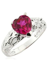 Joolwe Sterling Silver And Simulated Pink Corundum Scrollwork Textured Heart Ring
