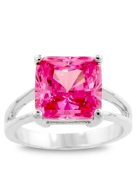Kate Bissett Silvertone Pink Cz Solitaire Ring