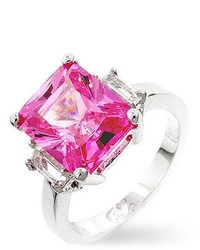 Kate Bissett Silvertone Pink Emerald Cut Cubic Zirconia Ring