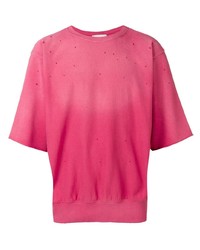 Hot Pink Ripped Crew-neck T-shirt
