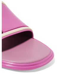Prada Color Block Rubber And Leather Slides Pink