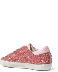 Golden Goose Deluxe Brand Superstar Distressed Leather Paneled Glittered Rubber Sneakers Pink