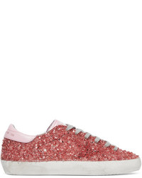 Golden Goose Deluxe Brand Superstar Distressed Leather Paneled Glittered Rubber Sneakers Pink