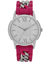 Fashion Watches Pink Silicone And Silver Tone Strap Watch