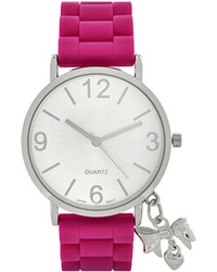 Fashion Watches Pink Silicone Strap Watch With Bowheart Charm