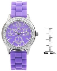 Journee Collection Rhinestone Accented Colored Silicone Strap Watch Assorted Colors