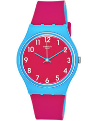 Swatch Swiss Sport Mixer Pink And Blue Double Layer Silicone Strap Watch 34mm Gs145