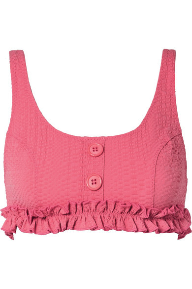 Lisa Marie Fernandez Colby Ruffled Seersucker Bikini Top, $195 | NET-A ...