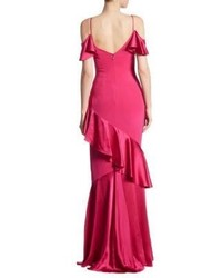 Theia Ruffle Cold Shoulder Tiered Gown
