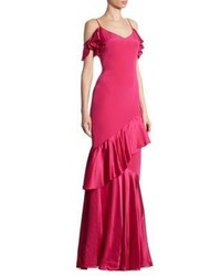 Theia Ruffle Cold Shoulder Tiered Gown