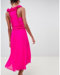 Hot Pink Ruffle Fit and Flare Dress