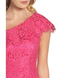 Eliza J Ruffle Lace One Shoulder Sheath Dress