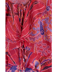 Anna Sui Shell Print Silk Top With Ruffle Trim