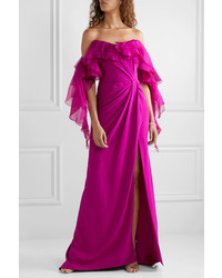 Marchesa Off The Shoulder Ruffled Organza And Silk Gown
