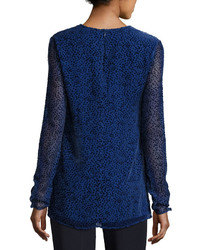 St. John Collection Velvet Polka Dot Asymmetric Ruffle Blouse