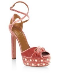 Aquazzura Harlow Velvet Pearls Platform Sandals