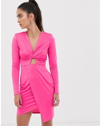 Hot Pink Satin Bodycon Dress