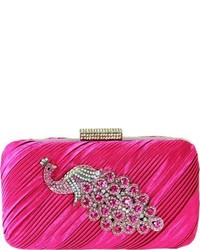 Jacki Design Peacock Brooch Hardcase Evening Clutch Hot Pink Purses