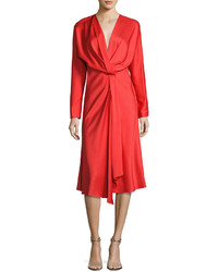 Victoria Beckham Long Sleeve Draped Midi Dress