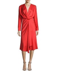 Victoria Beckham Long Sleeve Draped Midi Dress