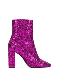 Hot Pink Sequin Ankle Boots for Women 