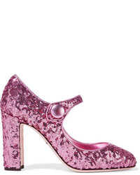 Dolce & Gabbana Sequined Leather Pumps Baby Pink