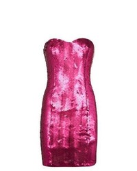 New Look Dark Pink Sequin Sweetheart Strapless Dress