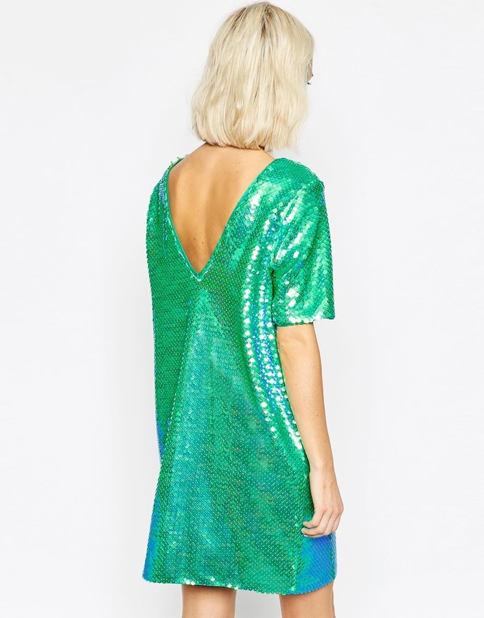 pink and green sequin shirt dress