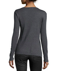 Neiman Marcus Sequined Sheer Yoke Sweater