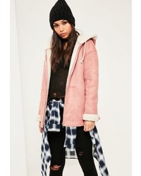 Missguided Pink Zip Through Faux Shearling Jacket